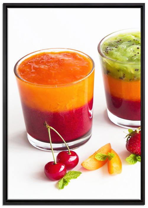 Gesunde Fruchtsmoothies auf Leinwandbild gerahmt Größe 100x70