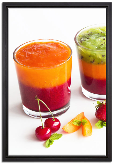 Gesunde Fruchtsmoothies auf Leinwandbild gerahmt Größe 60x40