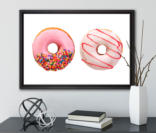 Glasierte Donuts auf Leinwandbild gerahmt mit Kirschblüten