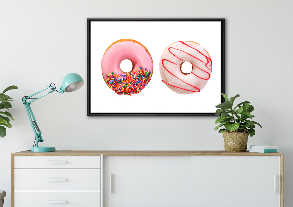 Glasierte Donuts auf Leinwandbild gerahmt verschiedene Größen im Wohnzimmer