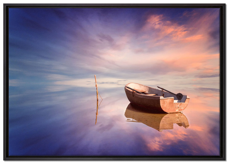 Einsames Boot auf See auf Leinwandbild gerahmt Größe 100x70