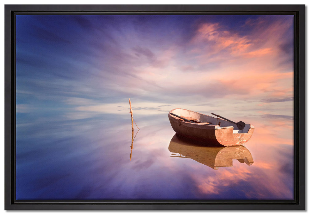 Einsames Boot auf See auf Leinwandbild gerahmt Größe 60x40