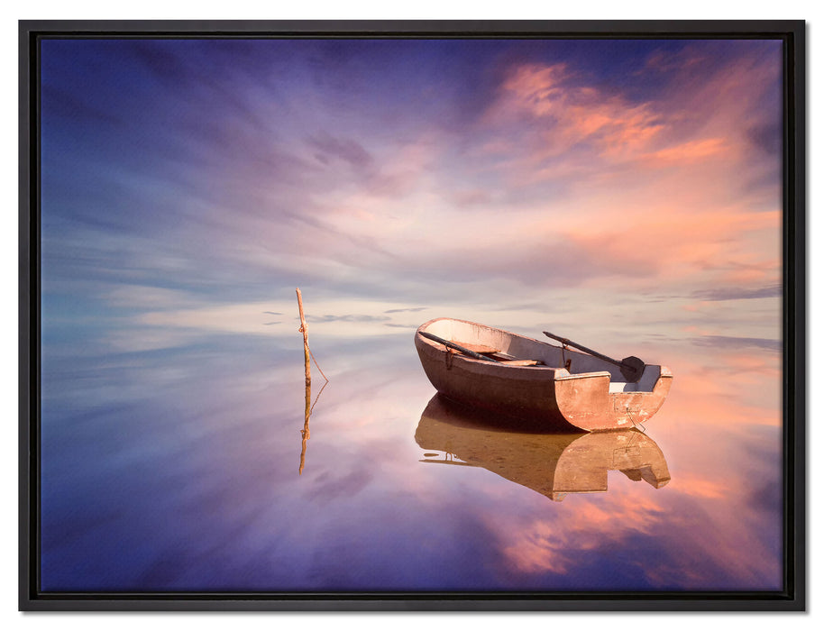 Einsames Boot auf See auf Leinwandbild gerahmt Größe 80x60