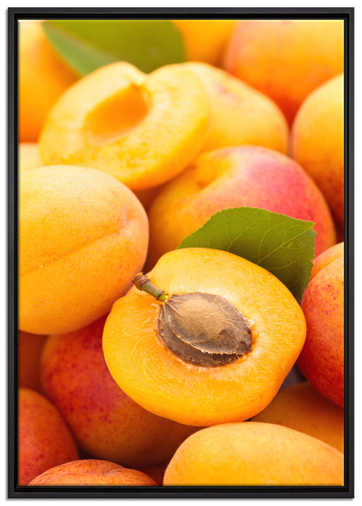 Frische Aprikosen auf Leinwandbild gerahmt Größe 100x70