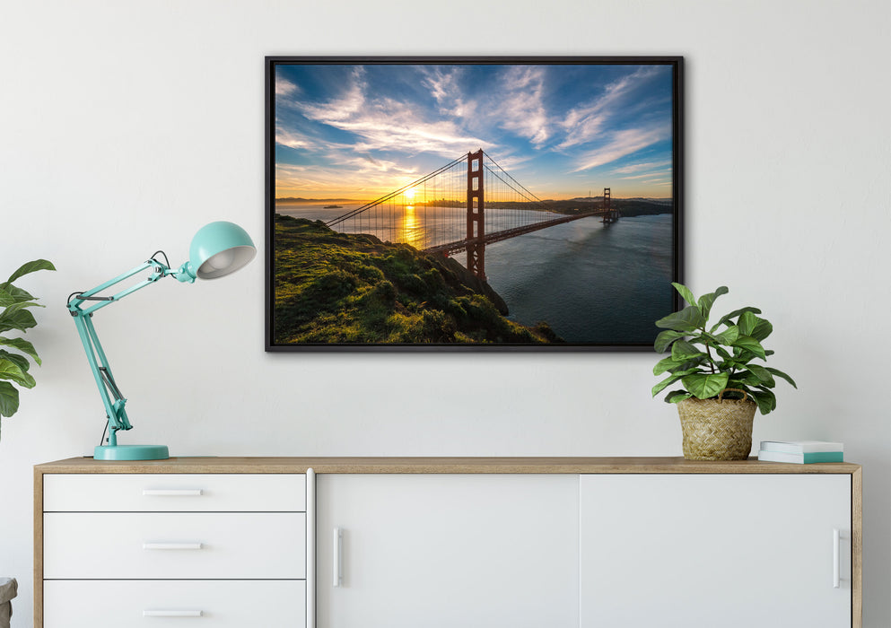 Golden Gate Bridge auf Leinwandbild gerahmt verschiedene Größen im Wohnzimmer