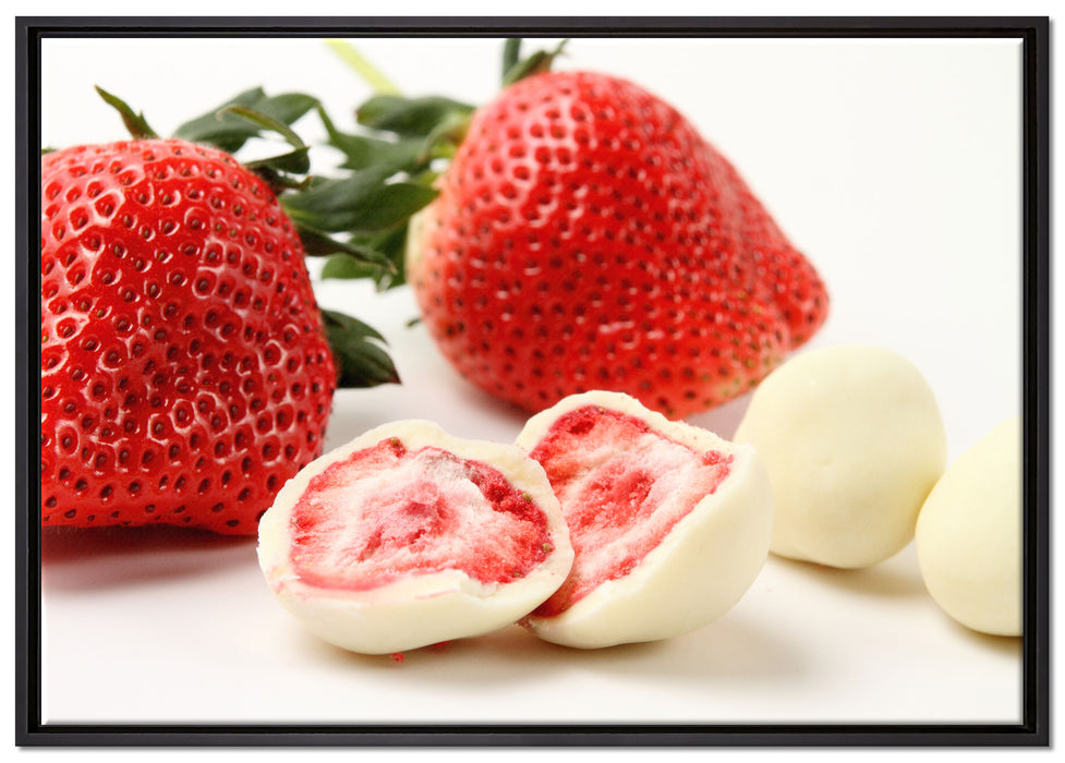 Erdbeeren mit Schokolade umhüllt auf Leinwandbild gerahmt Größe 100x70