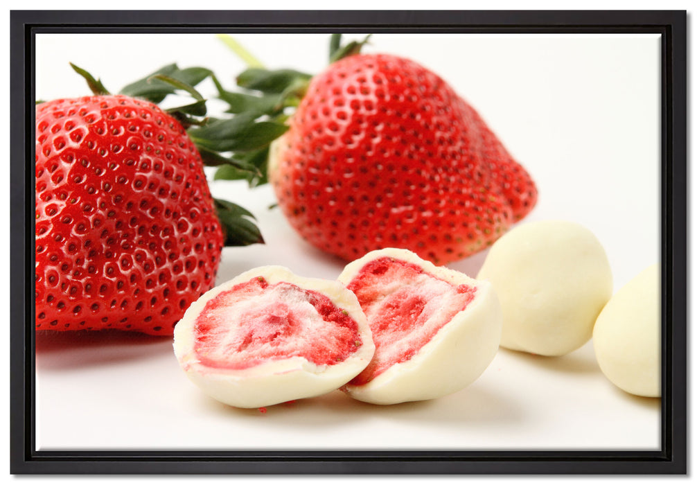 Erdbeeren mit Schokolade umhüllt auf Leinwandbild gerahmt Größe 60x40