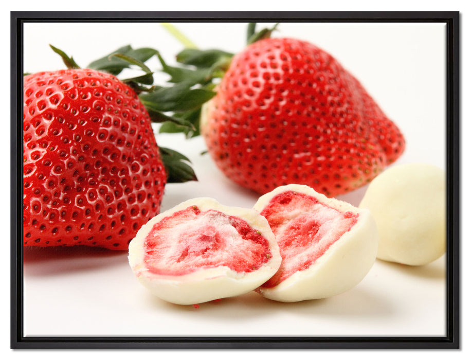 Erdbeeren mit Schokolade umhüllt auf Leinwandbild gerahmt Größe 80x60