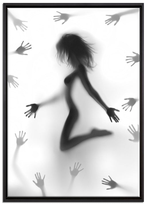 Schatten einer Frau auf Leinwandbild gerahmt Größe 100x70