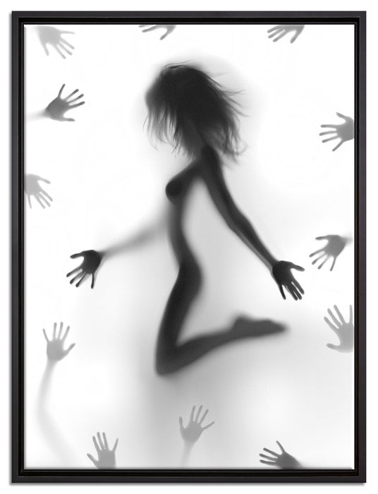Schatten einer Frau auf Leinwandbild gerahmt Größe 80x60