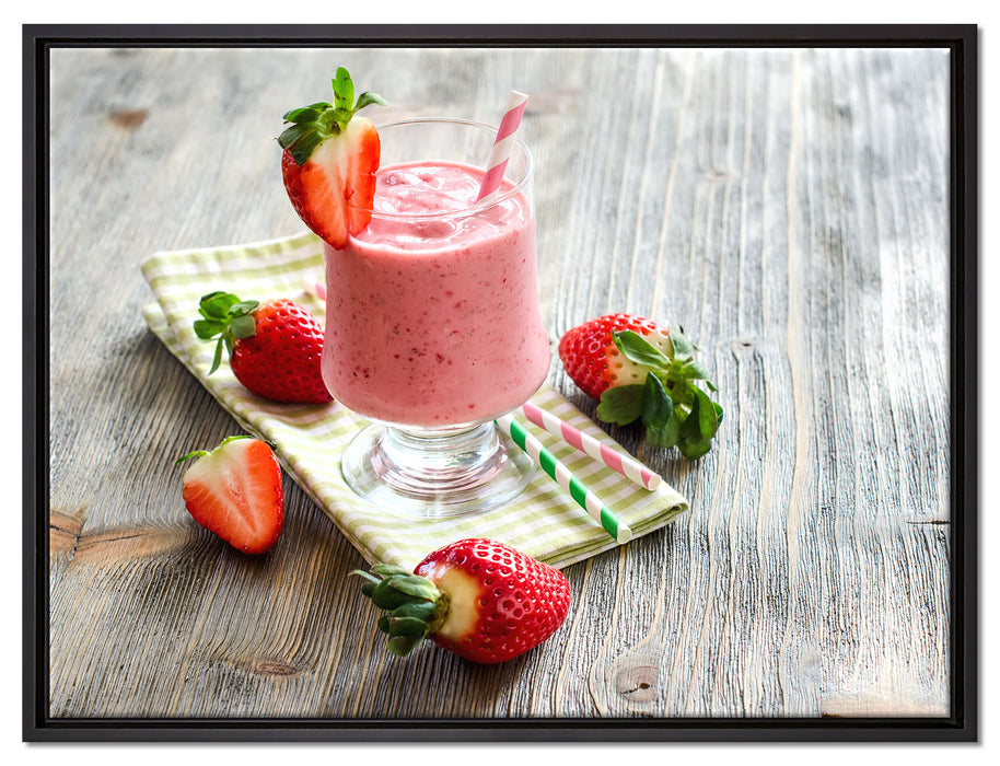 Köstlicher Erdbeershake auf Leinwandbild gerahmt Größe 80x60