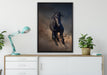 Elegantes schwarzes Pferd auf Leinwandbild gerahmt verschiedene Größen im Wohnzimmer