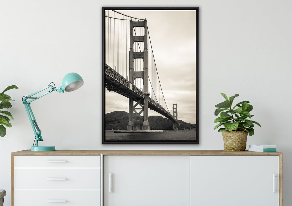 Blick auf Brücke in San Francisco auf Leinwandbild gerahmt verschiedene Größen im Wohnzimmer