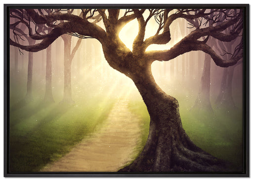 Baum am Waldweg auf Leinwandbild gerahmt Größe 100x70