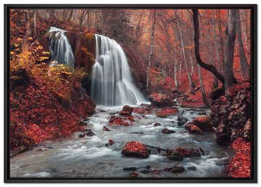 Wasserfall im Wald auf Leinwandbild gerahmt Größe 100x70