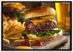 Saftiger Chili Cheese Burger auf Leinwandbild gerahmt Größe 100x70