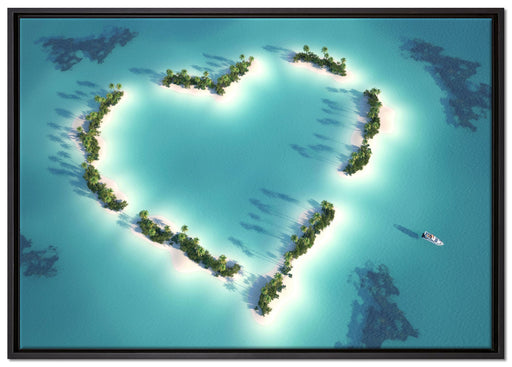 Herz geformt aus Inseln auf Leinwandbild gerahmt Größe 100x70