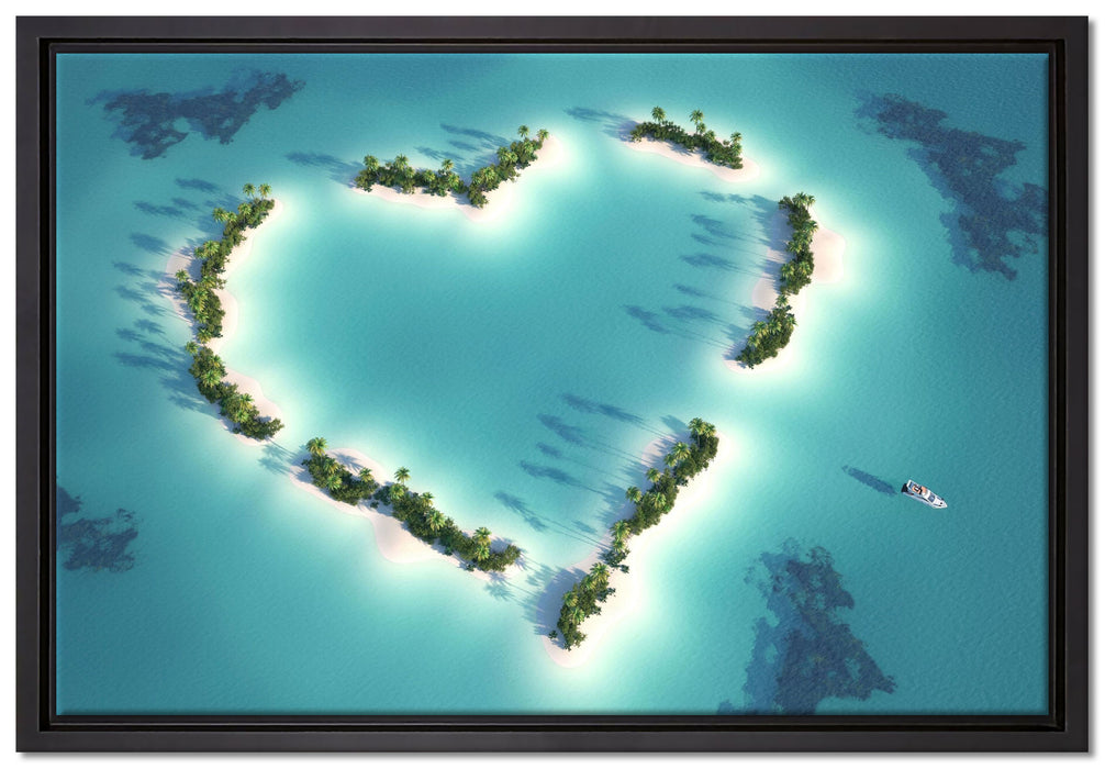 Herz geformt aus Inseln auf Leinwandbild gerahmt Größe 60x40