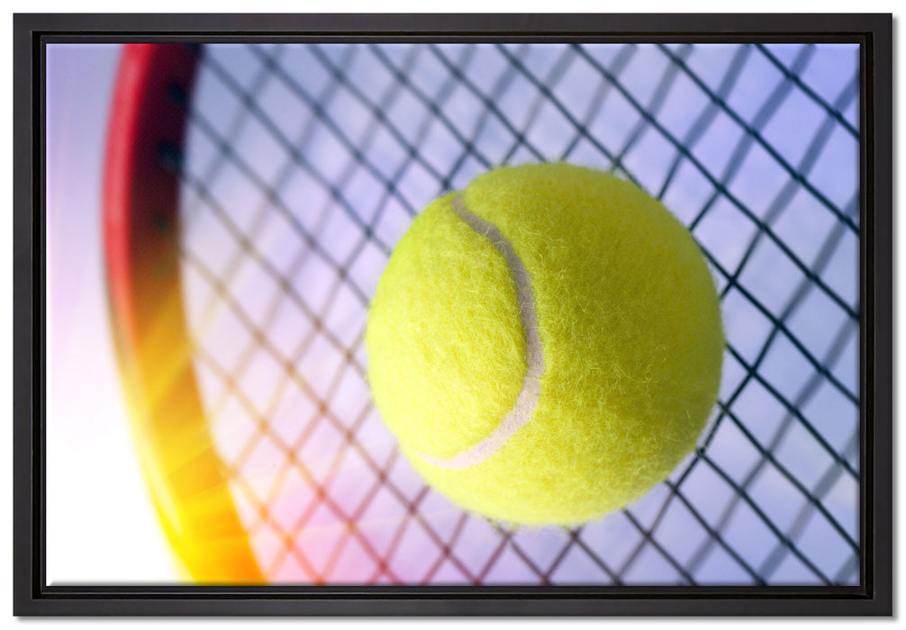 Tennisschläger Tennisball auf Leinwandbild gerahmt Größe 60x40