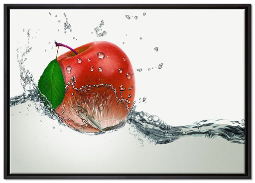 Köstlicher Apfel fällt ins Wasser auf Leinwandbild gerahmt Größe 100x70
