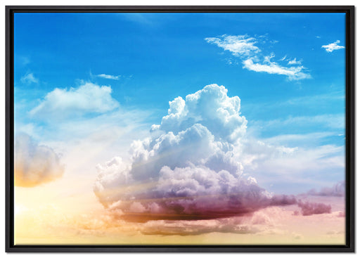 Wolkiger Himmel bedeckt Sonne auf Leinwandbild gerahmt Größe 100x70