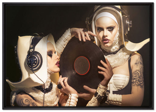 Mysteriöse DJ Frauen auf Leinwandbild gerahmt Größe 100x70