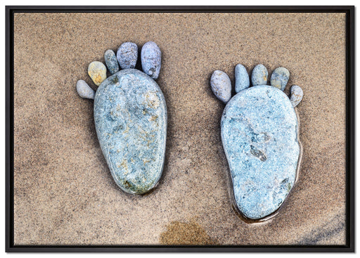 Fußabdrücke mit Steinen gelegt auf Leinwandbild gerahmt Größe 100x70