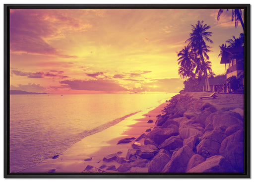 Strandhütten Meer auf Leinwandbild gerahmt Größe 100x70