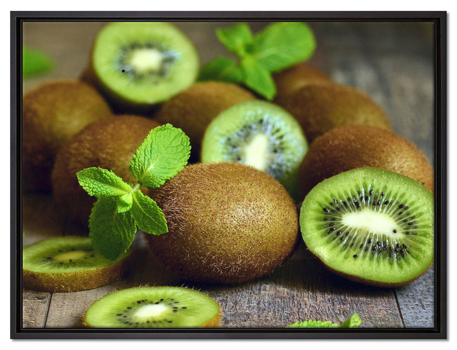 Kiwis auf Holztisch auf Leinwandbild gerahmt Größe 80x60