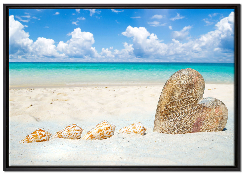 Sandstrand mit Muscheln auf Leinwandbild gerahmt Größe 100x70
