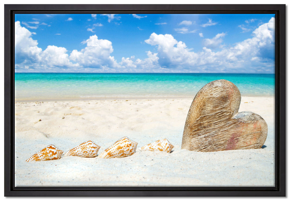 Sandstrand mit Muscheln auf Leinwandbild gerahmt Größe 60x40