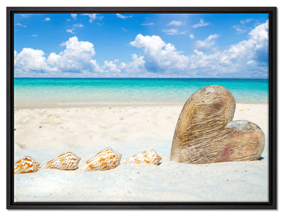 Sandstrand mit Muscheln auf Leinwandbild gerahmt Größe 80x60