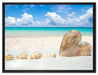 Sandstrand mit Muscheln auf Leinwandbild gerahmt Größe 80x60