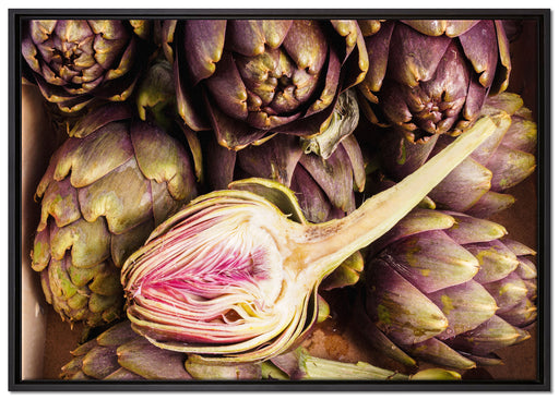 Aufgeschnittene Artischocke auf Leinwandbild gerahmt Größe 100x70