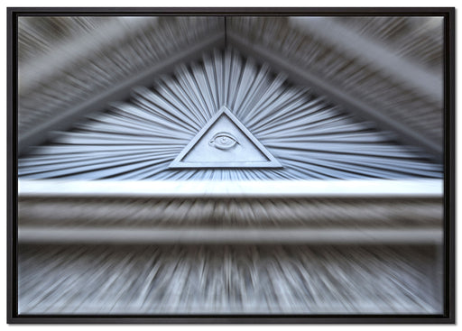 Dach mit Illuminati Auge auf Leinwandbild gerahmt Größe 100x70