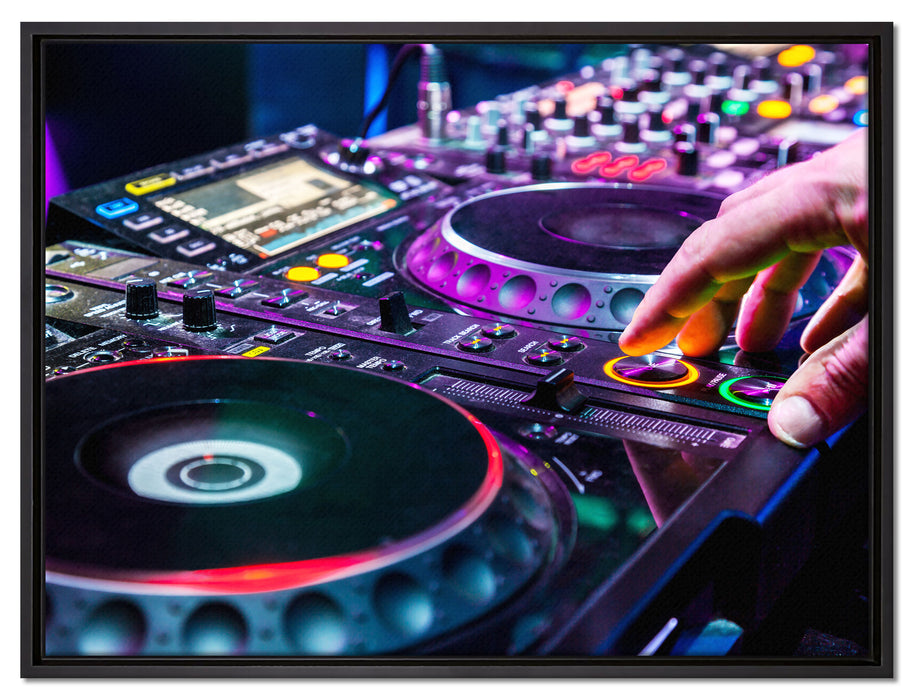 Modern beleuchteter DJ Pult auf Leinwandbild gerahmt Größe 80x60