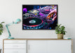 Modern beleuchteter DJ Pult auf Leinwandbild gerahmt verschiedene Größen im Wohnzimmer