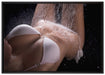 Frau im Bikini unter einer Dusche auf Leinwandbild gerahmt Größe 100x70