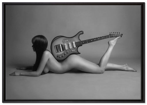 Nackte Frau mit Gitarre auf Leinwandbild gerahmt Größe 100x70