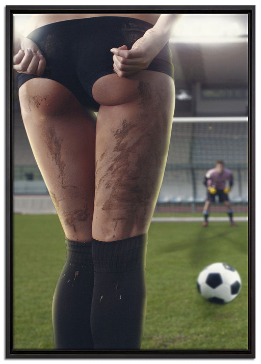 Frauenpo im Fußballtrikot auf Leinwandbild gerahmt Größe 100x70