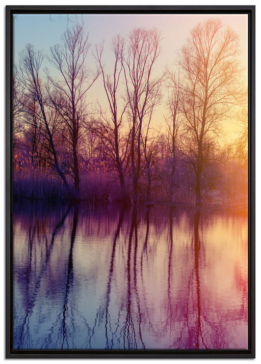 Bäume spiegeln sich im Wasser auf Leinwandbild gerahmt Größe 100x70