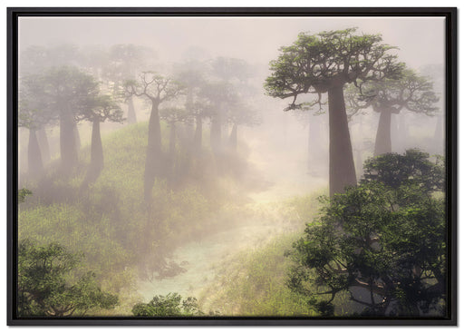 Mysteriöser Wald im Nebel auf Leinwandbild gerahmt Größe 100x70
