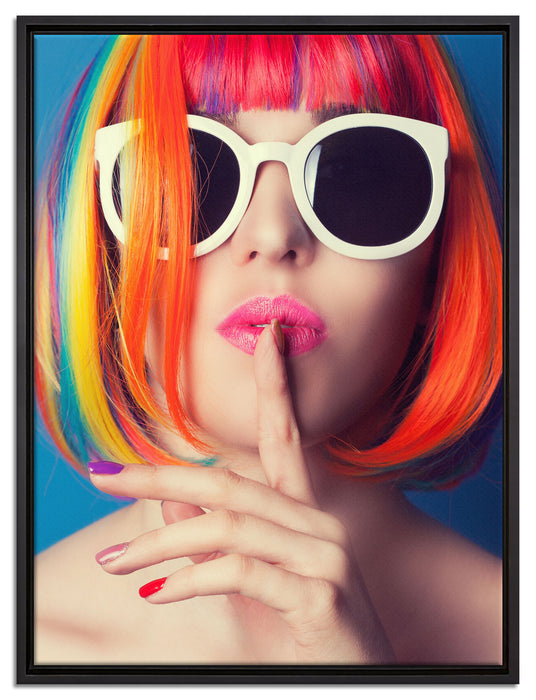 Frau mit Haaren auf Leinwandbild gerahmt Größe 80x60