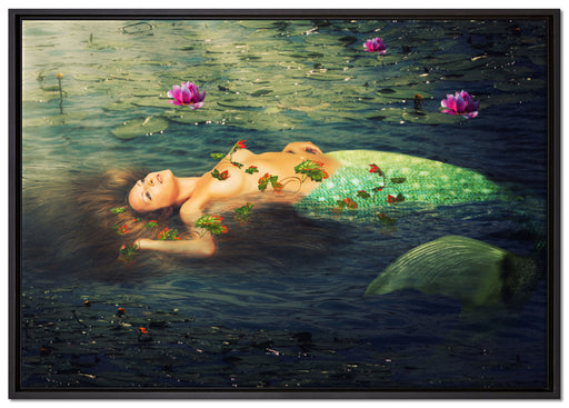 Meerjungfrau im Wasser liegend auf Leinwandbild gerahmt Größe 100x70