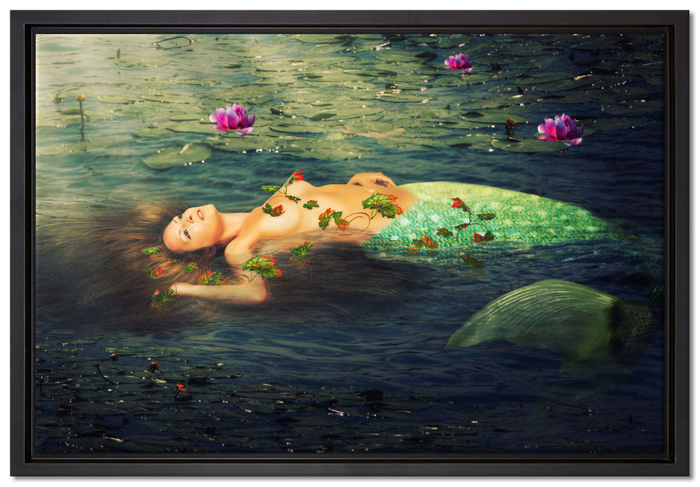 Meerjungfrau im Wasser liegend auf Leinwandbild gerahmt Größe 60x40