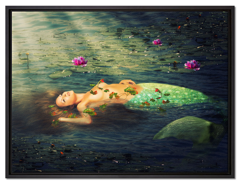 Meerjungfrau im Wasser liegend auf Leinwandbild gerahmt Größe 80x60