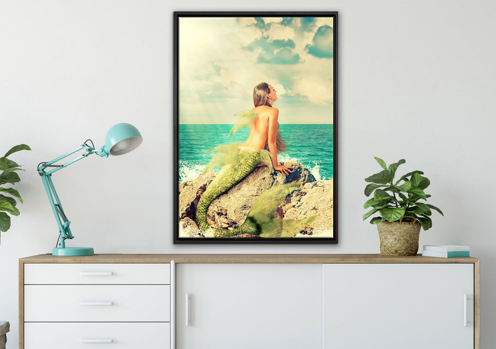 Traumhafte Meerjungfrau auf Leinwandbild gerahmt verschiedene Größen im Wohnzimmer