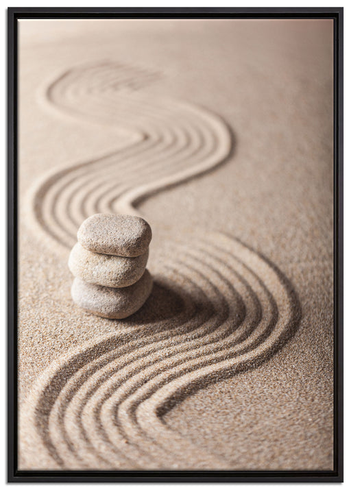 Wellenmuster im Sand auf Leinwandbild gerahmt Größe 100x70
