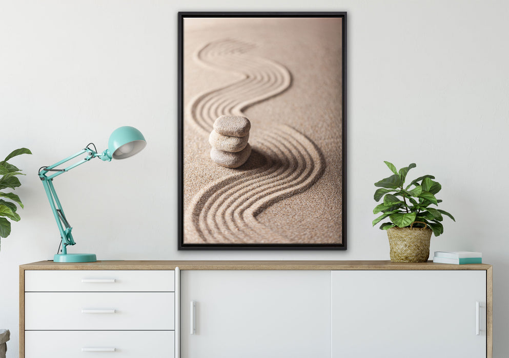 Wellenmuster im Sand auf Leinwandbild gerahmt verschiedene Größen im Wohnzimmer