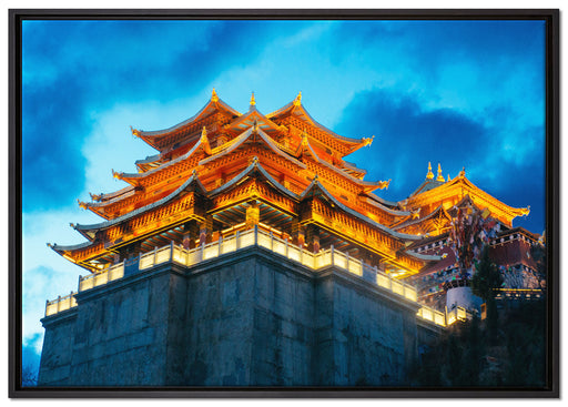 Leuchtender Tempel in China auf Leinwandbild gerahmt Größe 100x70